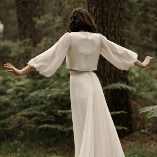 Blouse de mariée manches longues en mousseline de soie JE LE VEUX