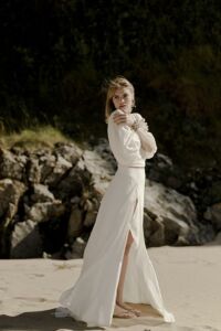 I DO JOHNNY Robe de mariée 2 pièces bohème simple fluide avec blouse et jupe longue