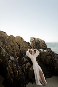 I DO Robe de mariée 2 pièces boho chic avec jupe fendue et blouse cache coeur