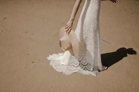 ICONE Bas de robe de mariée bohème en dentelle avec traîne en mousseline de soie