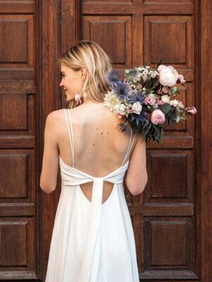 IM4Y Robe de mariée fluide romantique dos noué