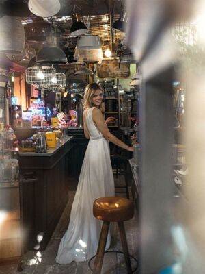 JALOUSE Robe de mariée boho romantique décolleté dos en crêpe fluide