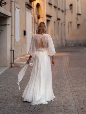 JAMMY Robe de mariée bohème manches bouffantes dos ouvert