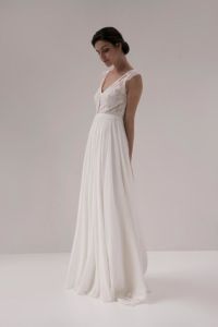 HAPPY DAY Robe de mariée longue hippie-chic en dentelle de Calais et mousseline